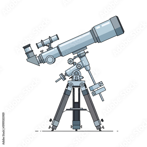 A detailed illustration of a professional telescope on a sturdy tripod for astronomy and science