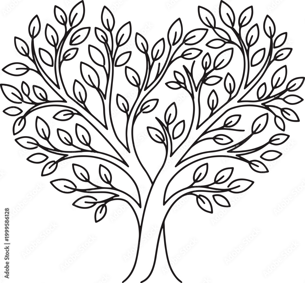 Obraz premium Tree with leaves line art