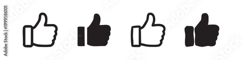 Thumbs up like icon set, approval and positive feedback symbol, social media reaction concept.