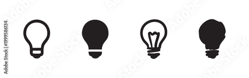 Light bulb icon set, idea and innovation symbol, creative thinking and solution concept.