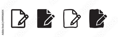 Edit document icon set with pencil, content creation and modification symbol, writing and update concept.