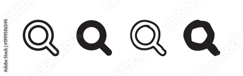 A series of four magnifying glass icons, symbolizing search, discovery, and investigation.