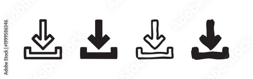 Four download icons in different styles, indicating data transfer and loading processes.
