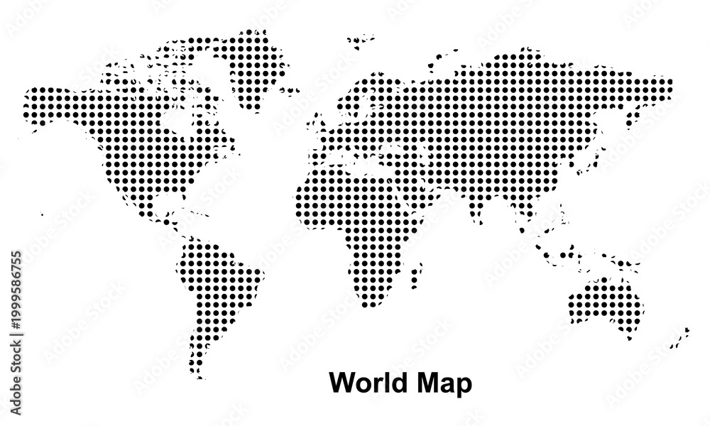 Fototapeta premium World map icon, dotted earth continents illustration, abstract global geography pattern, travel vector design