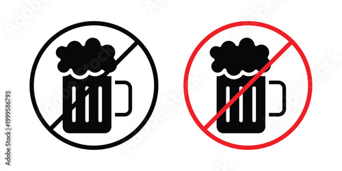 No alcohol sign outlined. Flat fill icons