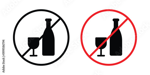 No alcohol sign outlined. Flat fill icons