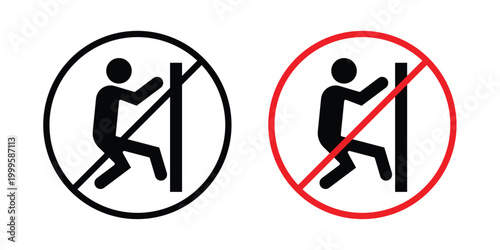 No climbing allowed sign outlined. Flat fill icons