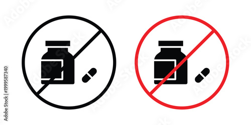 No drugs sign outlined. Flat fill icons