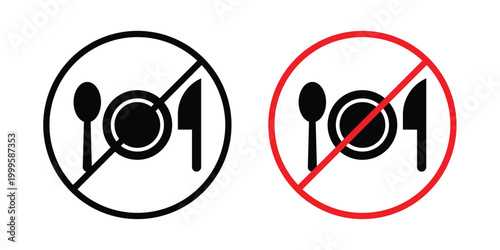 No eating sign outlined. Flat fill icons