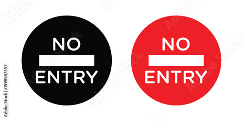 No entry road sign outlined. Flat fill icons
