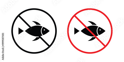 No fishing sign outlined. Flat fill icons