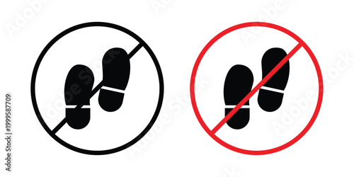 No foot print sign outlined. Flat fill icons