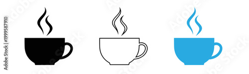 Two cups of coffee with rising steam a minimalist illustration