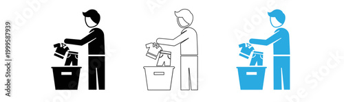 Recycling and waste management a person disposing of trash into a blue bin