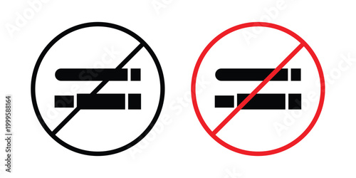 No smoking including electronic cigarettes sign outlined. Flat fill icons