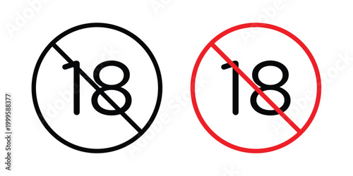 No under eighteen sign outlined. Flat fill icons