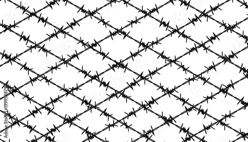 Seamless diagonal crossing black barbed wire pattern design element for security restriction prison or boundary backgrounds