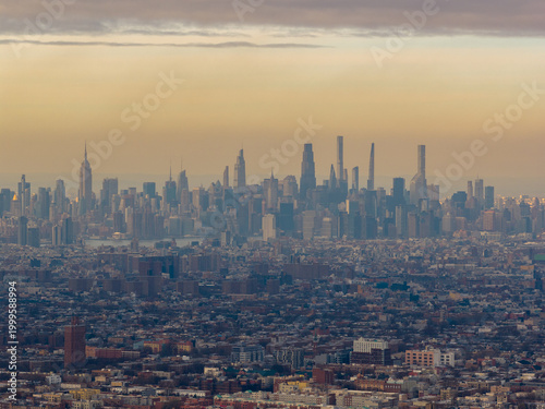 Aerial view over Brooklyn and Manhattan skyline - New York, US