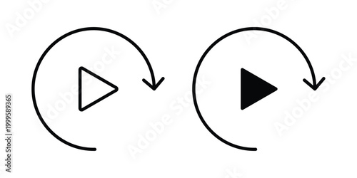 Play again icon outlined. Flat fill icons