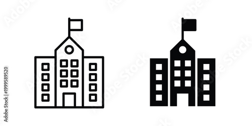 primary school icon outlined. Flat fill icons