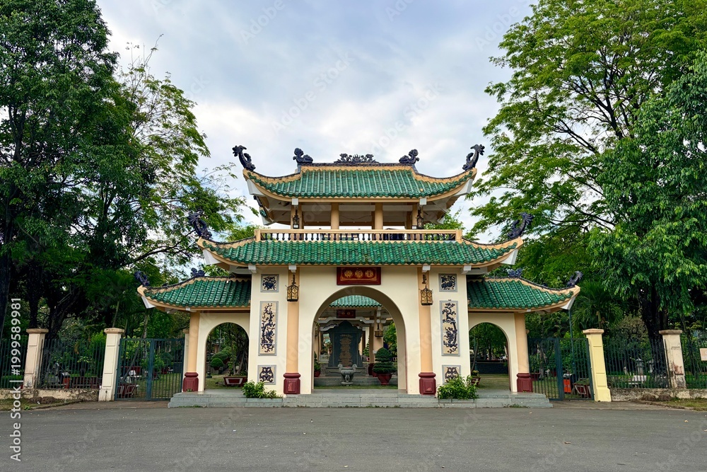 Obraz premium Three-Tiered Khue Van Pavilion Gate at Tran Bien Temple of Literature in Bien Hoa, Vietnam 