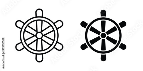 Ship wheel icon outlined. Flat fill icons