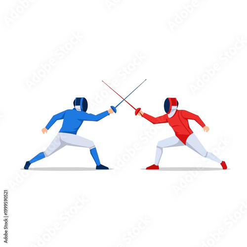 Fencers in action, competitive duel with swords, sport illustration
