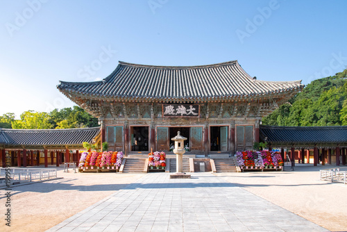 Bâtiment principal du Temple Bulguksa décoré pour Chuseok, Gyeongju, Corée du Sud, Asie