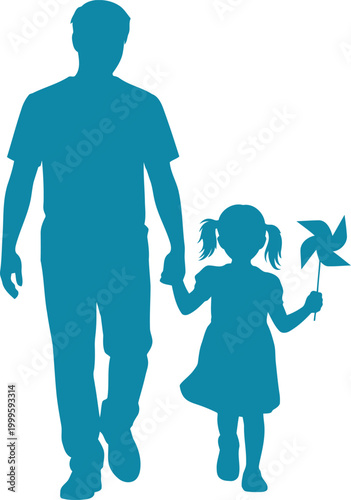 Father and little daughter walking with a pinwheel toy Vector