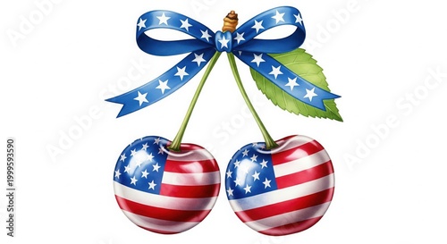 American Flag Painted Cherries with Starry Blue Ribbon Bow
