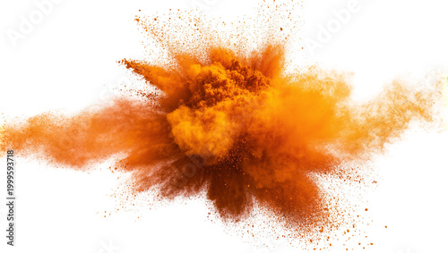 Foto Orange powder explosion cloud burst with fine dust particles