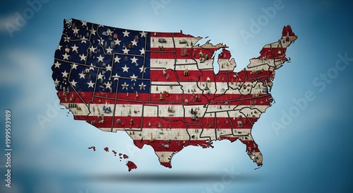 USA Map with American Flag Pattern and State Borders