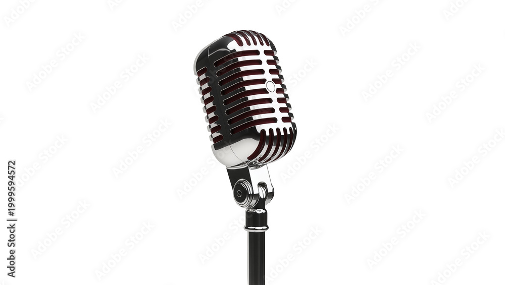 Fototapeta premium Vintage Chrome Microphone on Stand with Silver Accents