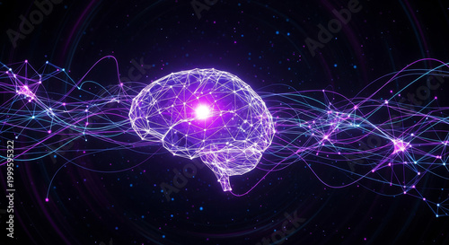 Futuristic ai brain with glowing data streams on black