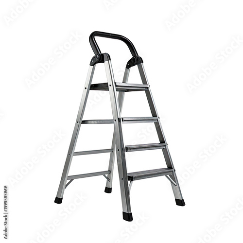 An open aluminum step ladder isolated on a black background