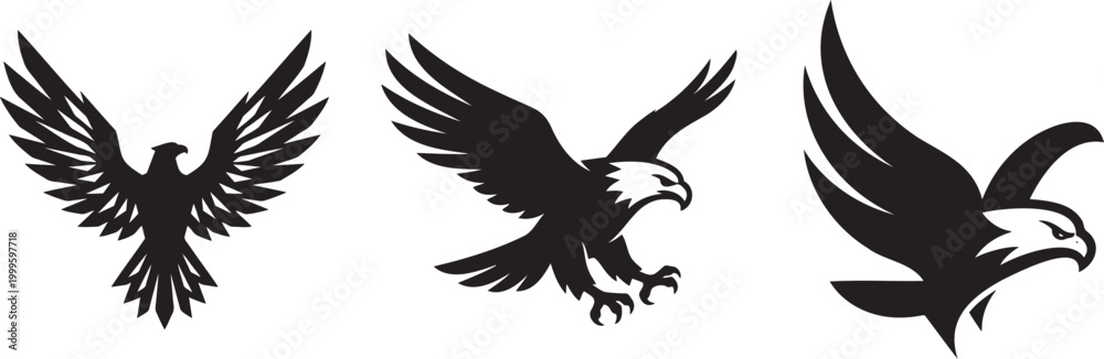 Fototapeta premium Black eagle silhouettes flying