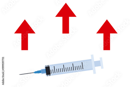 注射器の価格上昇と医療コスト増加を示すインフレコンセプトイラスト