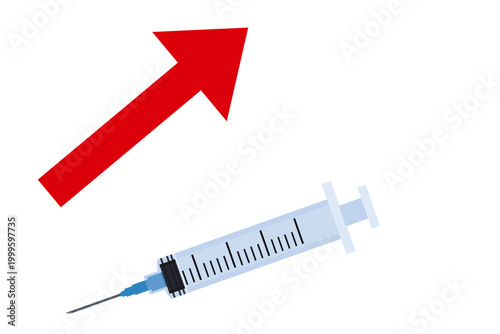 注射器の価格上昇と医療コスト増加を示すインフレコンセプトイラスト