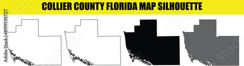 Konstfotografi Collier county Florida map silhouette set with various graphic representations including solid fill and stippled patterns