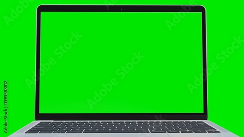 Laptop opening mockup. Notebook template mockup green screen.
