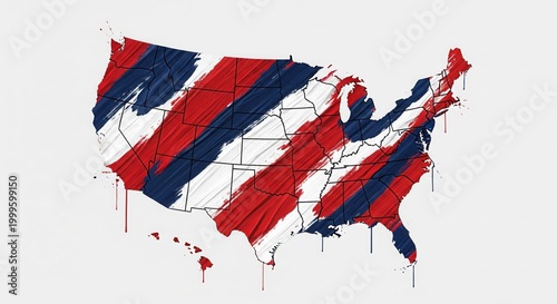 Artistic USA Map with Red White and Blue Paint Strokes