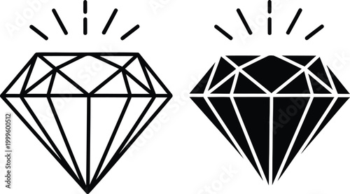 Two diamond illustrations a black and white contrast in geometric design
