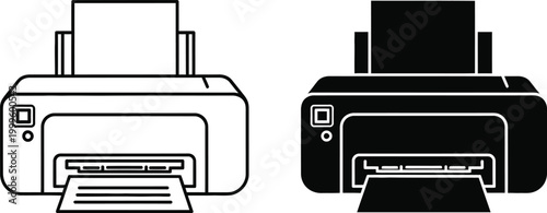Black and white illustration of two different style printers