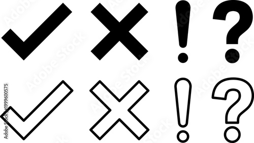 decision making symbols check cross exclamation question vector illustration