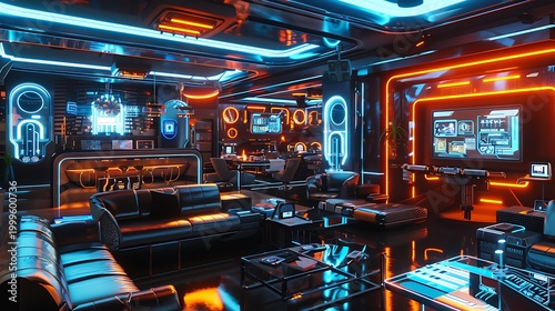 Futuristic Neon Library: Digital Data, Cybersecurity, and Technology in a Vibrant Sci-Fi Landscape