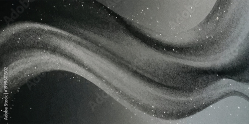 Abstract dark grey fluid wavy background with subtle sparkles and sophisticated grainy texture. Elegant cosmic motion design perfect for luxury branding and atmospheric digital art.