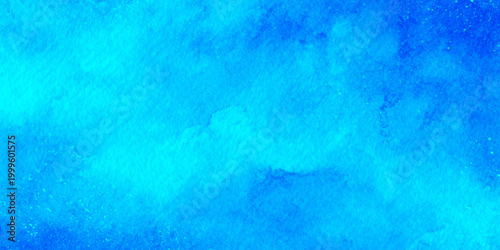 Vibrant blue watercolor background with soft white clouds and textured effect for creative design projects and artistic use