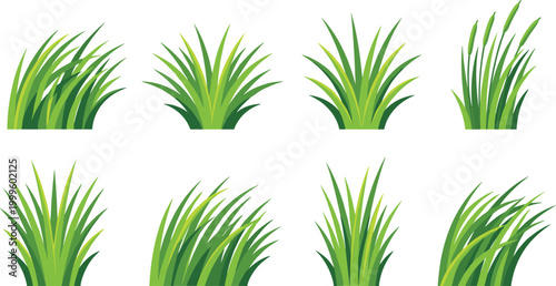 Foto Green Grass Tuft Set with Fresh Lawn Clumps and Decorative Foliage Elements for
