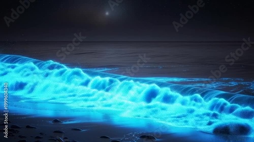 An abstract blue background of shimmering water waves reflects the beauty of sunlight dancing across the horizon where the sea meets the summer sky