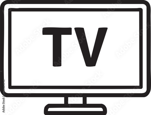 A black and white icon of a television set with the letters tv on the screen